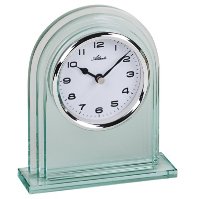 Stiluhr Tischuhr Quarz silbern Glas mit Weckfunktion
