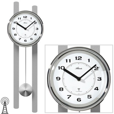 Wanduhr Funk Funkwanduhr mit Pendel silbern Pendeluhr