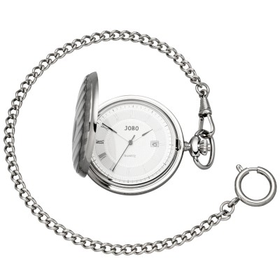 Taschenuhr Quarz Analog verchromt Datum Sprung-Deckel