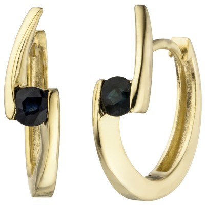 Creolen 333 Gelbgold 2 blaue Safire Ohrringe Goldohrringe