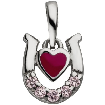 Kinder Anhänger Hufeisen Herz 925 Sterlingsilber 5 Zirkonia