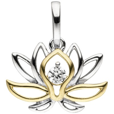 Anhänger Seerose 925 Sterlingsilber bicolor vergoldet 1 Zirkonia
