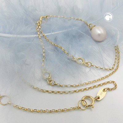 Collier Halskette Y-Collier Halskette Collier Zuchtperle Zirkonia 375 Gelbgold 45cm