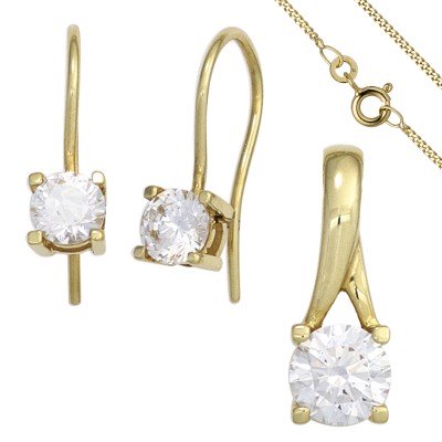 Schmuck-Set 333 Gelbgold 3 Zirkonia Ohrringe und Kette 45cm