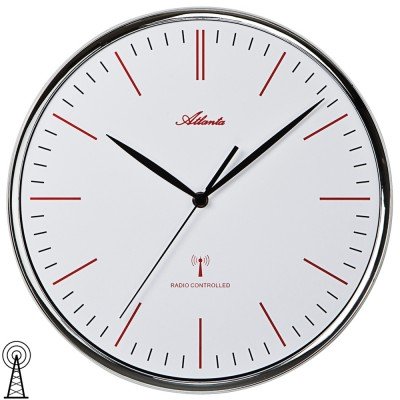 Wanduhr Funk Funkwanduhr analog silbern mit Glas