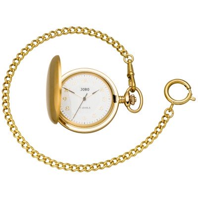 Taschenuhr mit Kette Handaufzug vergoldet mit Sprung-Deckel
