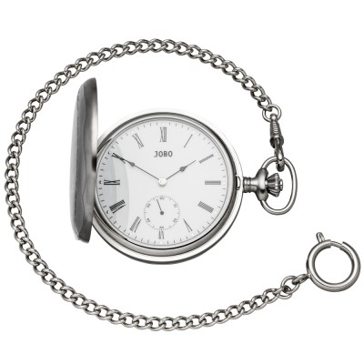 Taschenuhr mit Kette Handaufzug verchromt 2 Sprung-Deckel
