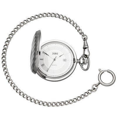 Taschenuhr Quarz Analog verchromt Datum Sprung-Deckel