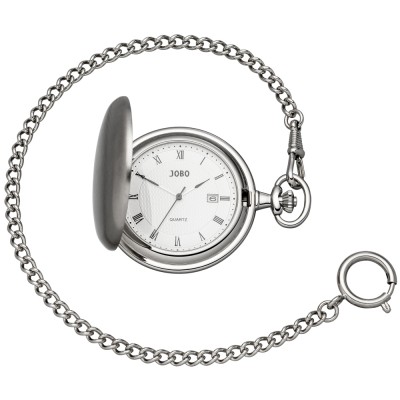 Taschenuhr Quarz Analog verchromt Datum Sprung-Deckel