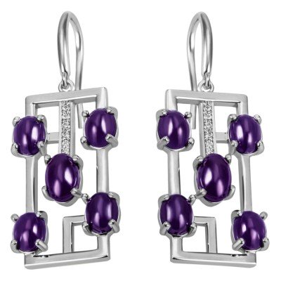 Ohrhänger Amethyst 925 Sterlingsilber 12 Zirkonia Ohrringe Silberohrringe