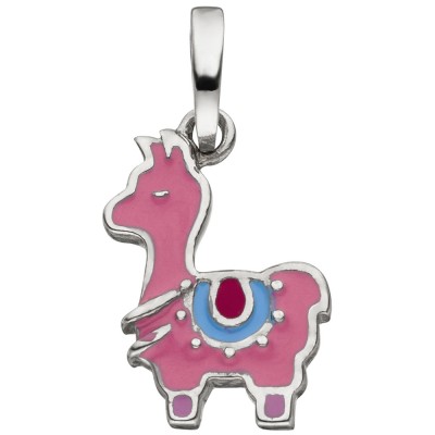 Kinder Anhänger Lama 925 Sterlingsilber rosa lackiert