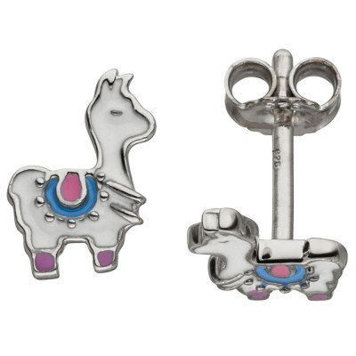 Kinder Ohrstecker Lama weiß 925 Sterlingsilber Ohrringe Kinderohrringe