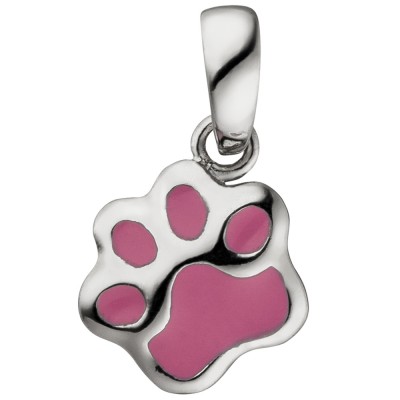 Kinder Anhänger Pfote 925 Sterlingsilber pink lackiert