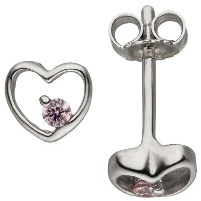 Kinder Ohrstecker Herz 925 Sterlingsilber 2 Zirkonia Kinderohrringe