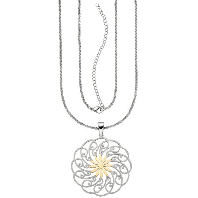Collier Kette mit Anhänger Edelstahl bicolor mit Glitzereffekt 60cm