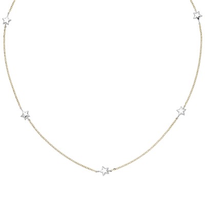 Collier Halskette Stern 375 Gelbgold Weißgold bicolor diamantiert 43cm