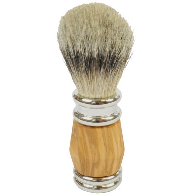 Golddachs Rasierpinsel mit Dachs-Silberspitzen Olivenholzgriff