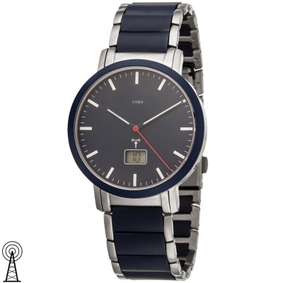 Herren Armbanduhr Funk Edelstahl Keramik blau mit Datum