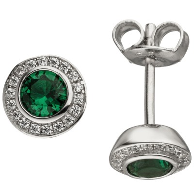 Ohrstecker 925 Sterlingsilber 2 Zirkonia grün 36 Zirkonia weiß Ohrringe