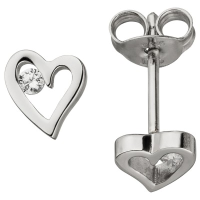 Ohrstecker Herz 925 Sterlingsilber 2 Zirkonia Ohrringe Silberohrringe