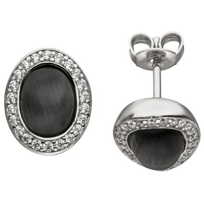 Ohrstecker oval 925 Sterlingsilber 2 Mondstein-Imitationen 44 Zirkonia Ohrringe