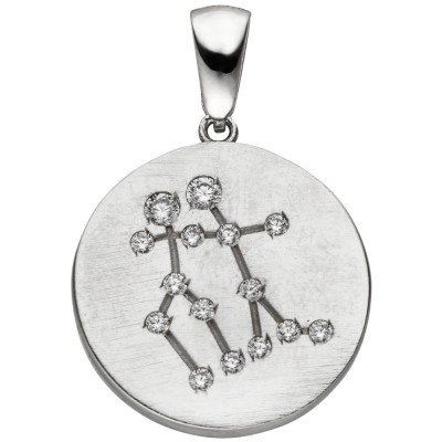Anhänger Sternzeichen Zwilling 925 Sterlingsilber matt 15 Zirkonia Silberan
