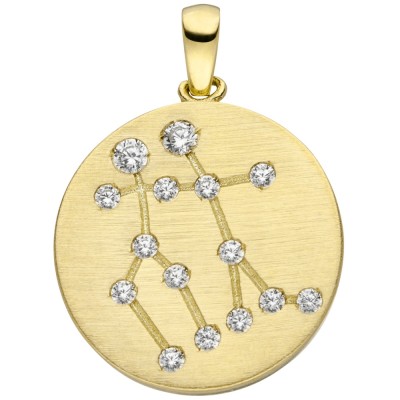 Anhänger Sternzeichen Zwilling 333 Gelbgold matt 15 Zirkonia Goldanhäng