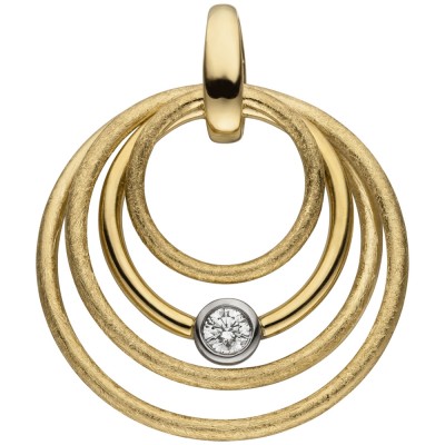 Anhänger 585 Gelbgold eismatt 1 Diamant Brillant Diamantanhänger 4.6g