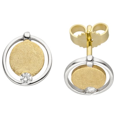 Ohrstecker 585 Gelbgold bicolor eismatt 2 Diamanten Brillanten Ohrringe