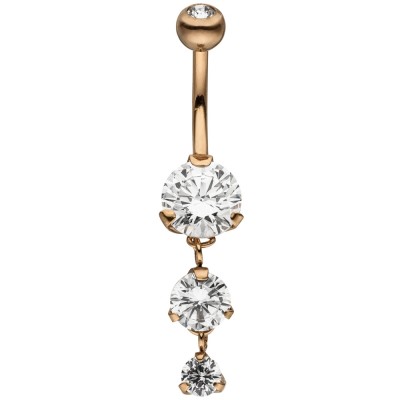 Bauchnabel Piercing Edelstahl roségold farben 4 Zirkonia