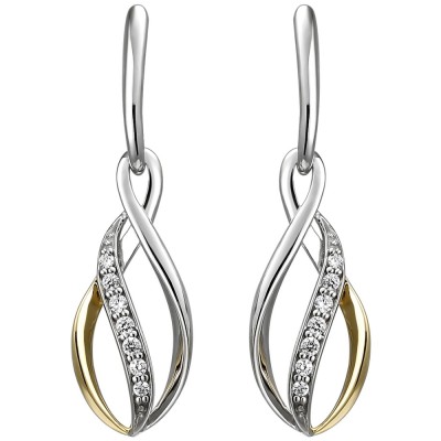 Ohrhänger 925 Sterlingsilber bicolor vergoldet 14 Zirkonia Ohrringe
