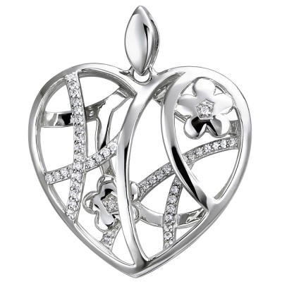 Anhänger Herz mit Blumen 925 Sterlingsilber 47 Zirkonia Silberanhänger