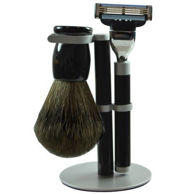 Golddachs Rasierset 3-teilig Metall mit Kunststoff Pinsel mit Dachshaar