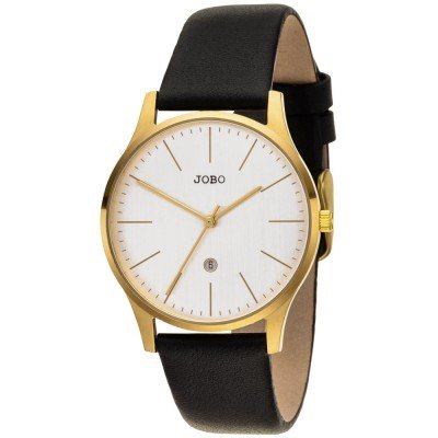 Herren Armbanduhr Quarz Analog aus Edelstahl vergoldet mit Leder-Band