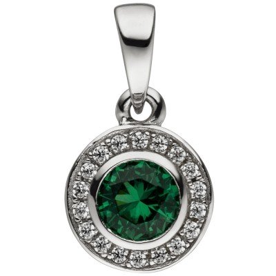 Anhänger Rund 925 Sterlingsilber Zirkonia grün und weiß