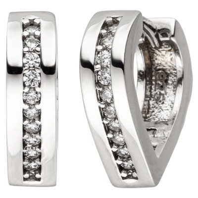 Creolen spitz 925 Sterlingsilber 20 Zirkonia Ohrringe Silbercreolen