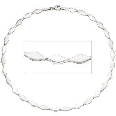 Collier Halskette 925 Silber teil matt 154 Zirkonia 45cm Kette Silberkette