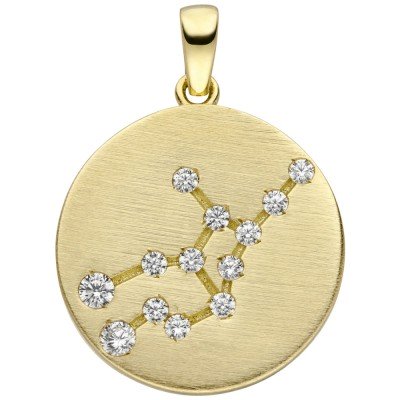 Anhänger Sternzeichen Jungfrau 333 Gelbgold matt 13 Zirkonia Goldanhäng
