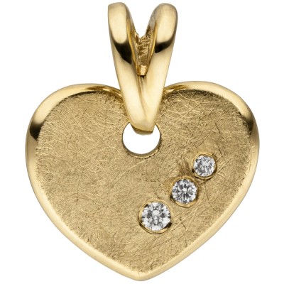 Anhänger Herz 585 Gelbgold eismatt 3 Diamanten Brillanten Herzanhänger