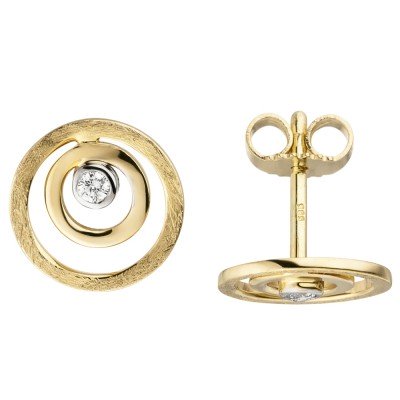 Ohrstecker 585 Gelbgold eismatt 2 Diamanten Brillanten Ohrringe