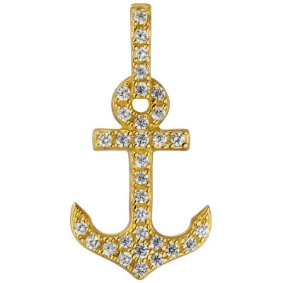 Anhänger Anker 925 Silber vergoldet 32 Zirkonia