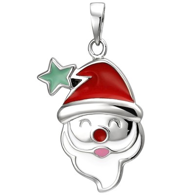 Kinder Anhänger Weihnachtsmann-Kopf 925 Sterlingsilber