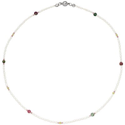 Halskette Kette mit Perlen Peridot Turmalin 45cm
