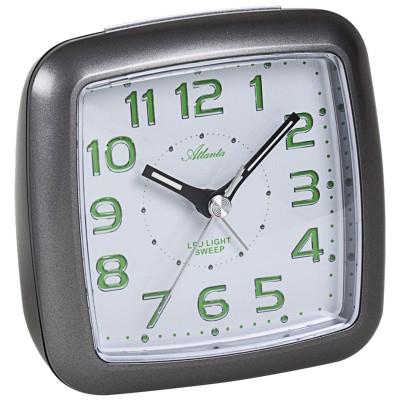 Wecker Quarz analog anthrazit leise ohne Ticken mit Licht