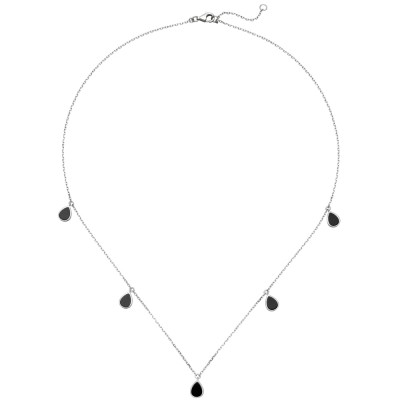 Collier Halskette 925 Sterling Silber 5 Onyxe 45 cm
