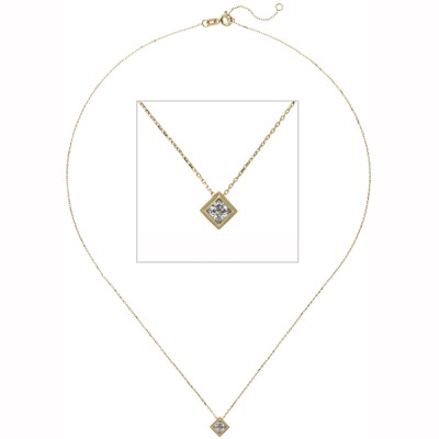 Collier Kette mit Anhänger 333 Gold Gelbgold 1 Zirkonia 45 cm 1.3g