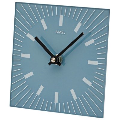 AMS 1157 Tischuhr Quarz analog blau mit Glas eckig modern