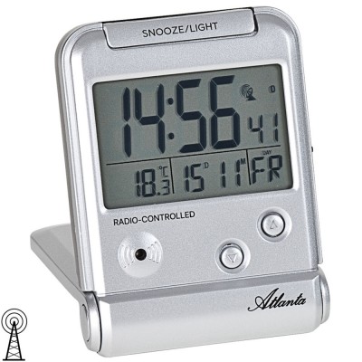 Atlanta Wecker Reisewecker Funk digital silbern mit Licht Snooze Datum