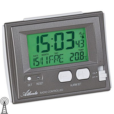 Atlanta Wecker Funk Funkwecker digital anthrazit mit Licht Snooze Datum