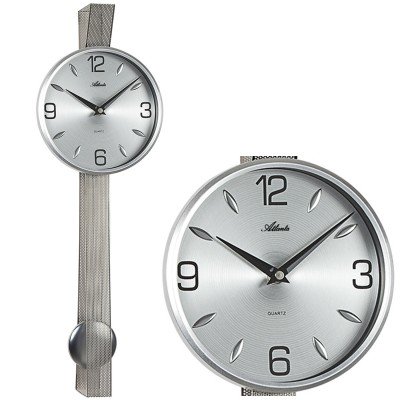 Atlanta Wanduhr Quarz mit Pendel Pendeluhr silbern